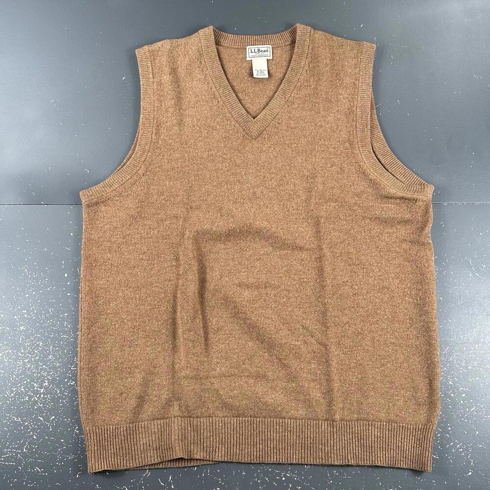 LL Bean Sweater Vest Mens MT Honey Blonde Tight Knit Lambs Wool Preppy Dress